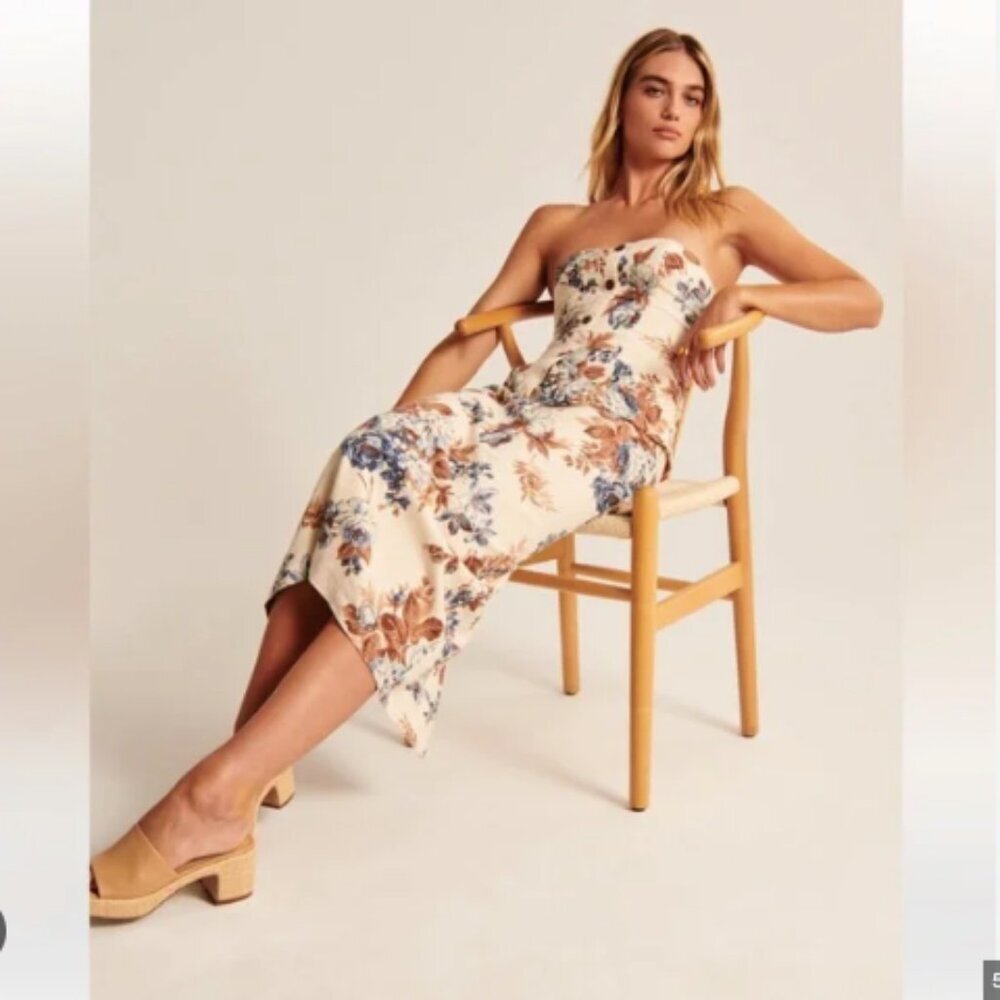 Abercrombie Linen Blend Column Midaxi Skirt (XL)  floral print slit summer